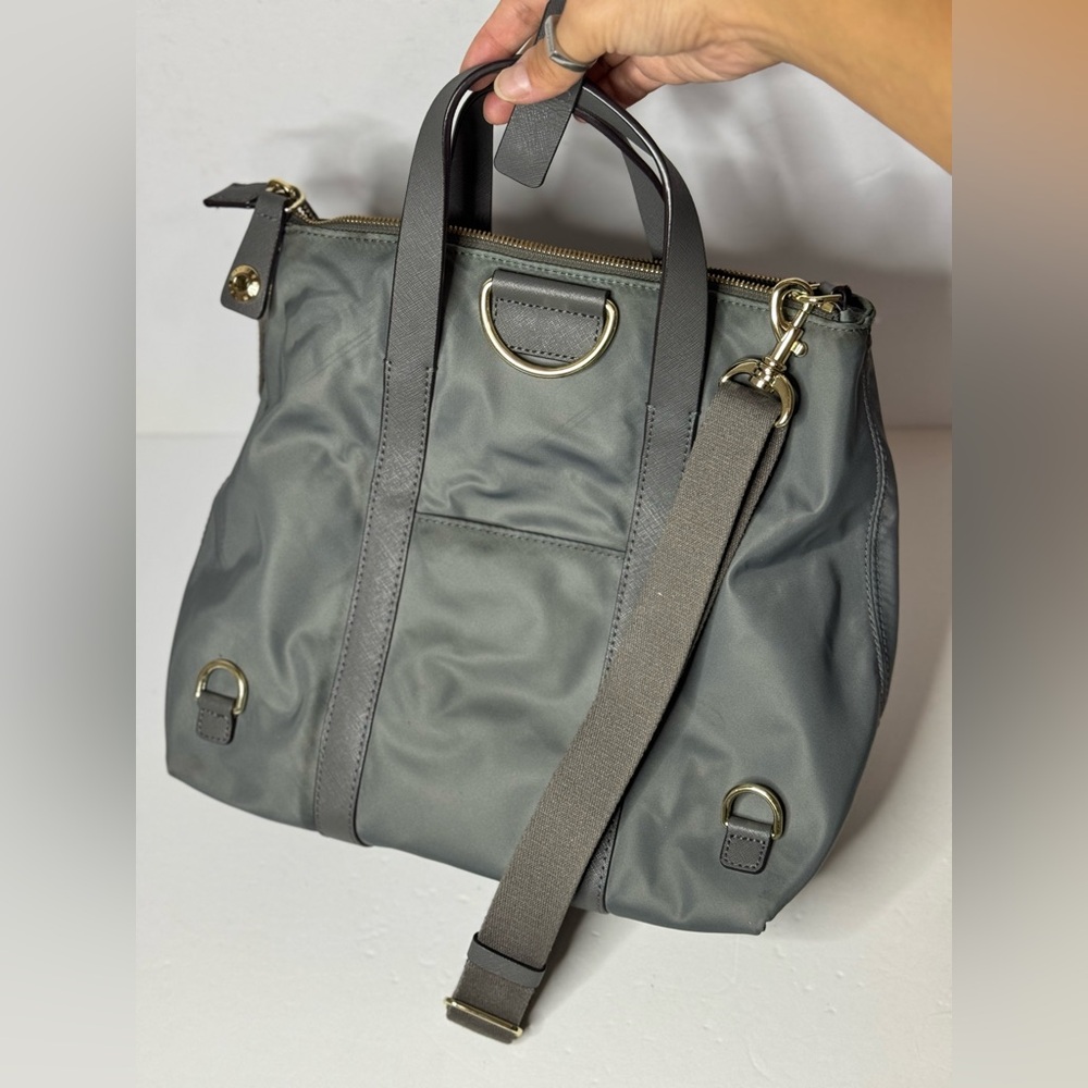 HENRI BENDEL Jet Setter Nylon Leather Convertible Shoulder Bag Backpack Gray - Picture 3 of 12